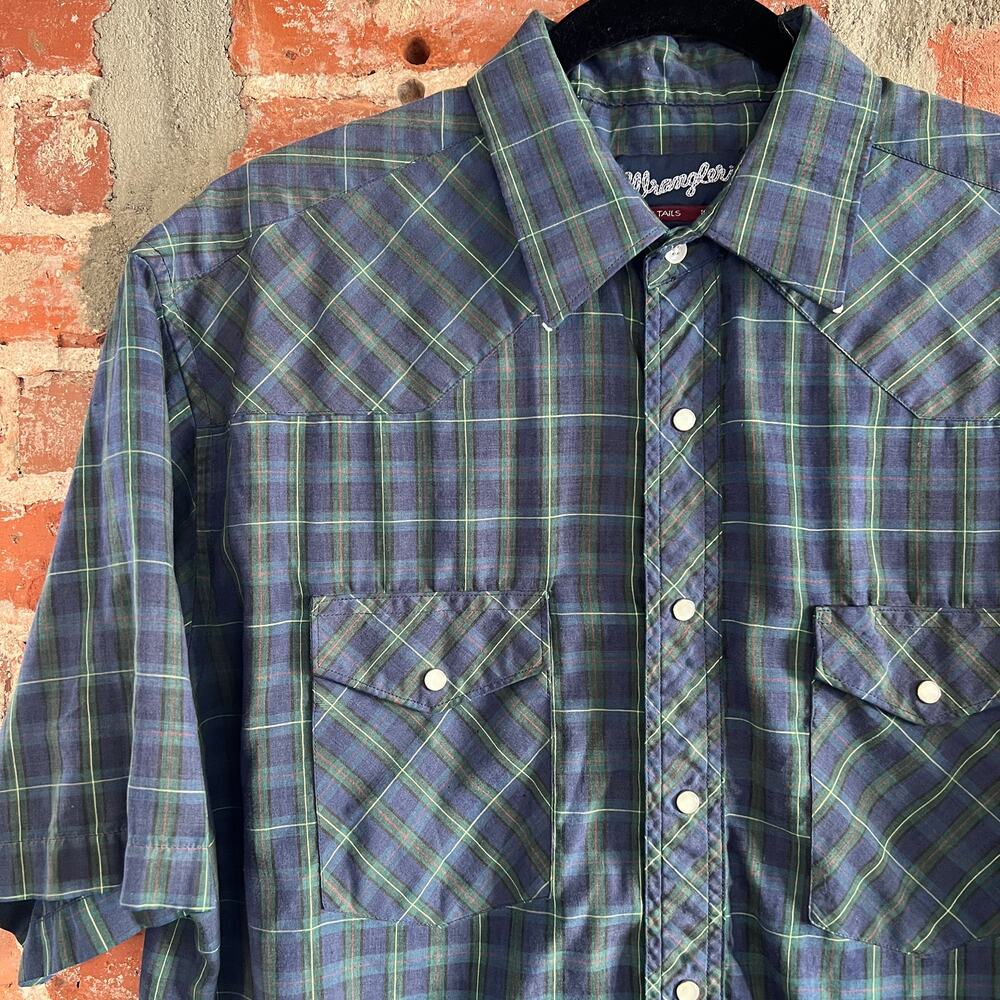 VTG 90s Wrangler Paper Thin Men's Pearl Snap Shirt L 16.5 24x33